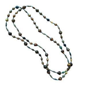 Paper Magazine Rolled Beaded Bead Artisan Blue Long Necklace Handcrafted